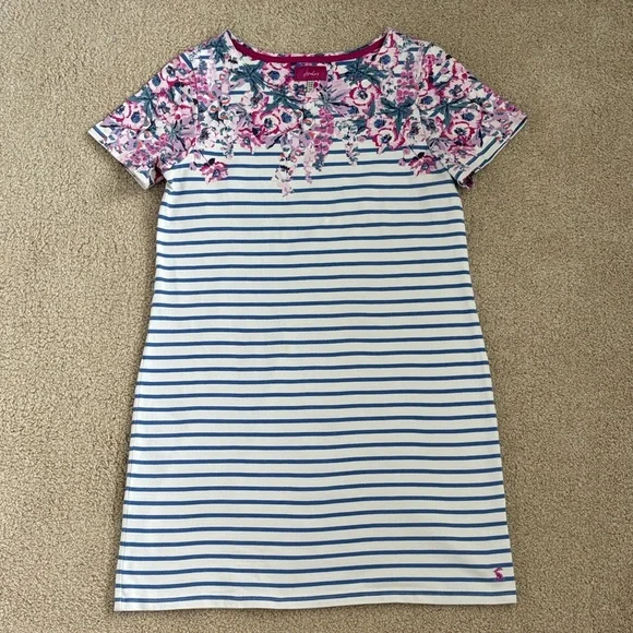 Pair of Joules Women’s Riviera Print Dresses - Floral Red & Blue Stripe Floral - Picture 4 of 11